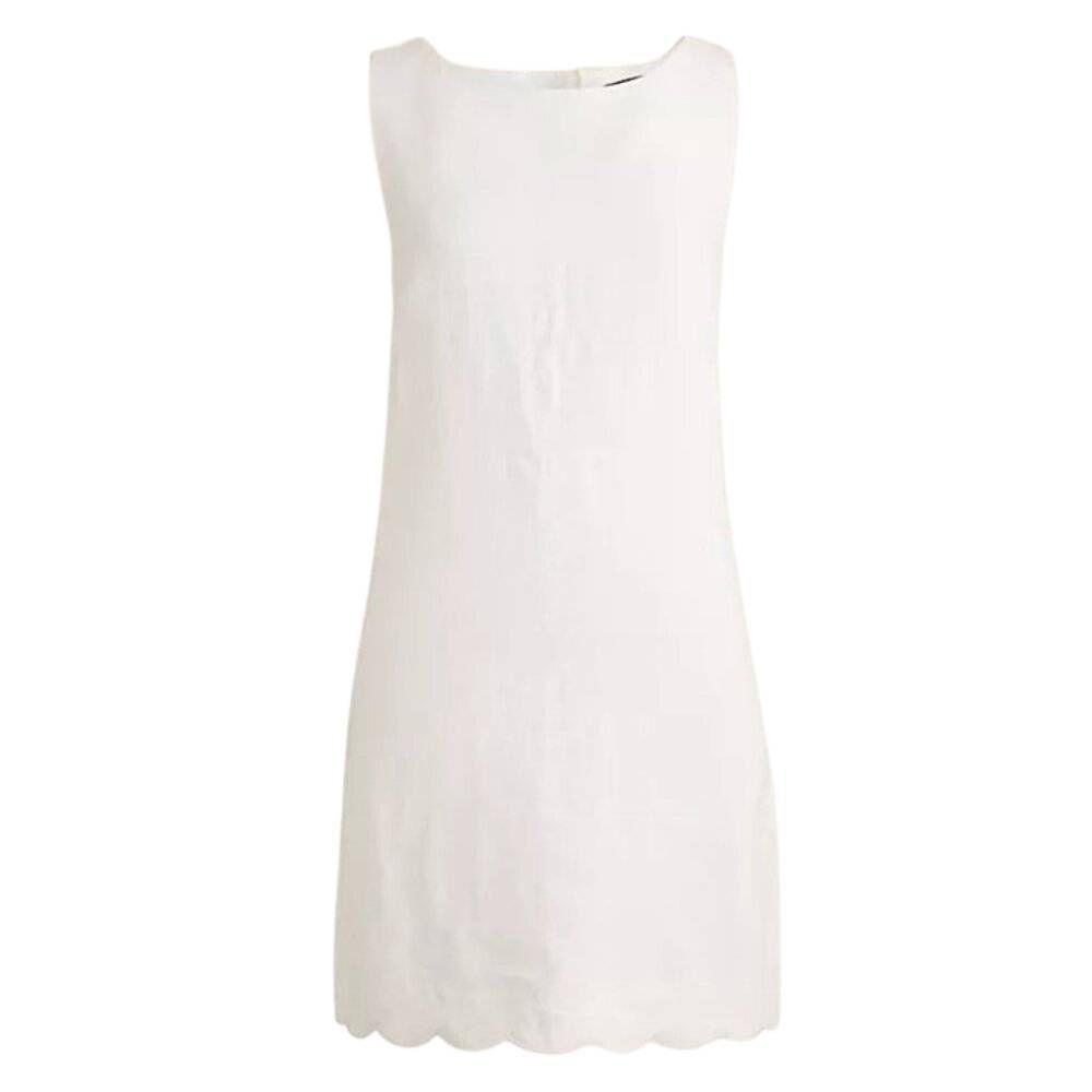 NWT J. Crew BY486 Women's‎ Beige Linen Blend Scalloped Trim Shift Dress Size 8